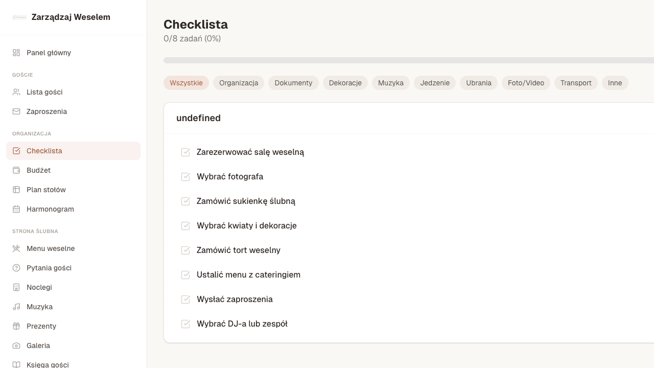 Zrzut ekranu modułu Checklista