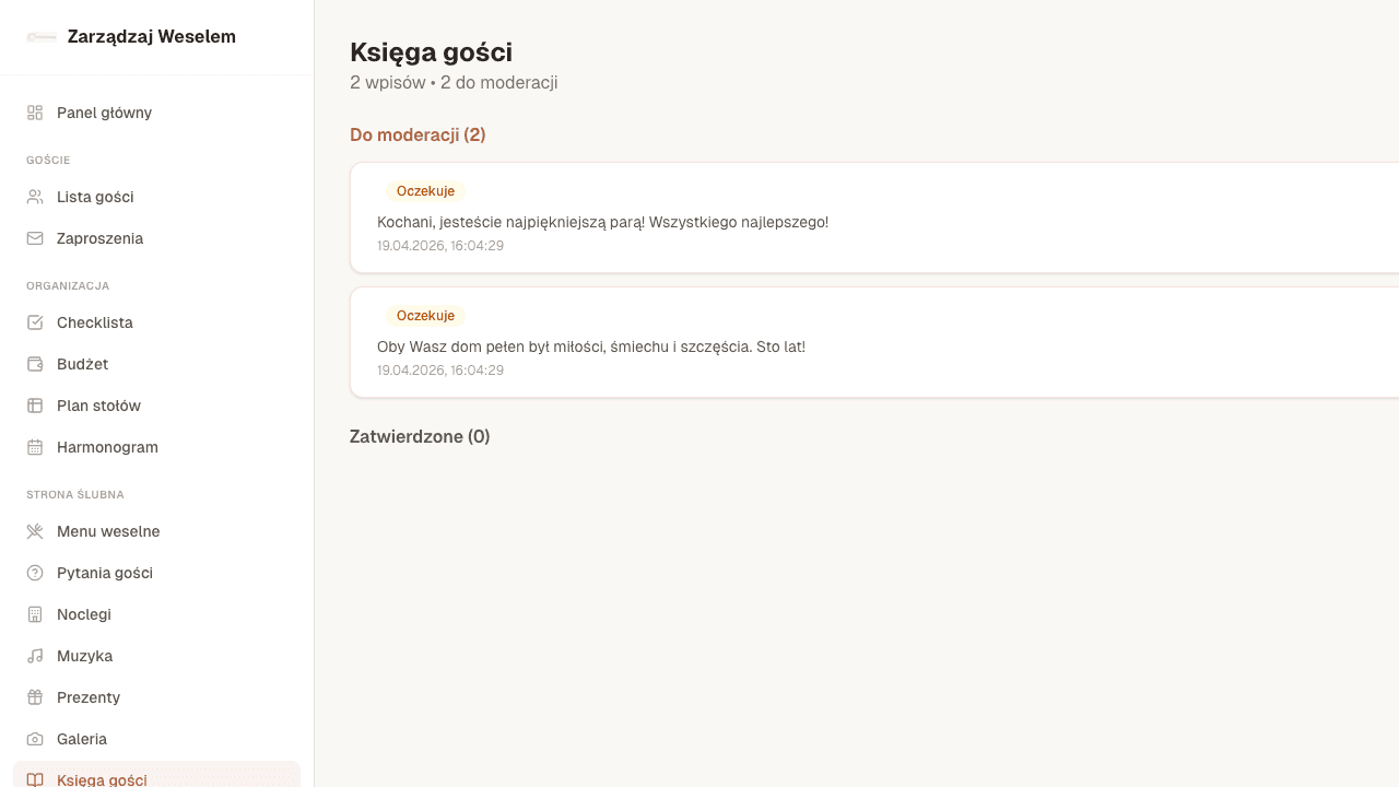Zrzut ekranu modułu Księga gości