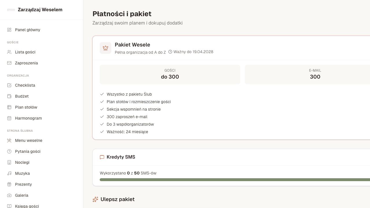 Zrzut ekranu modułu Płatności