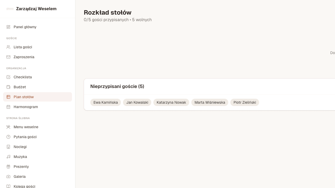Zrzut ekranu modułu Plan stołów