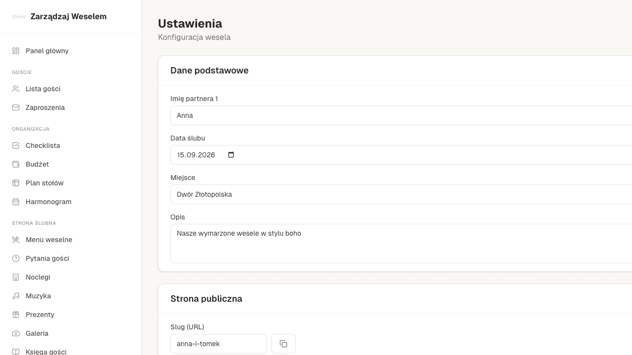 Zrzut ekranu modułu Ustawienia